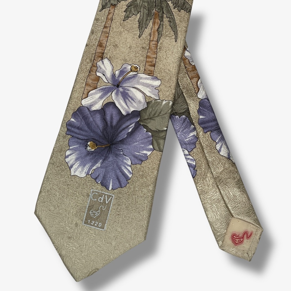 Carnaval De Venise Silk Tie Tropical Palm Tree Floral Men's Necktie Italy 59"x4"